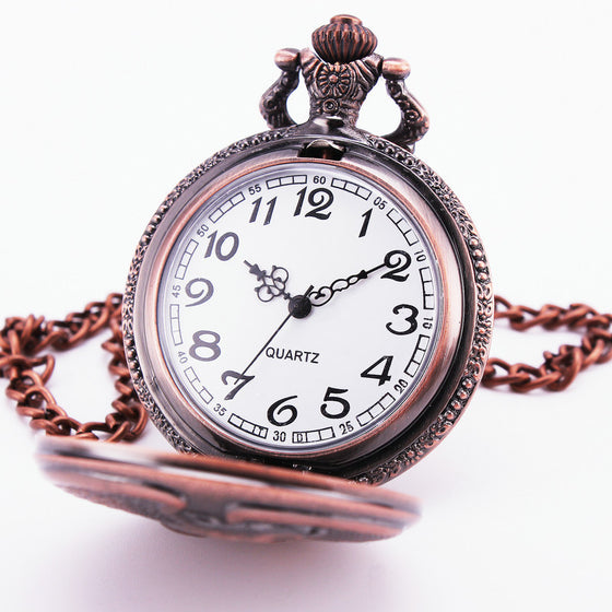 Royal Flush Poker Embossed Vintage Copper Bronze Quartz Pocket Watch