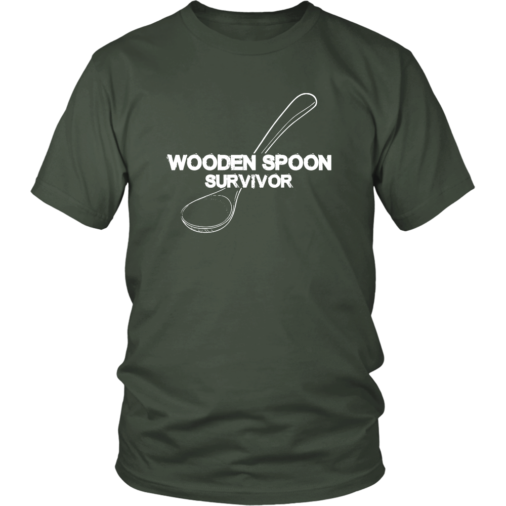Wooden Spoon Survivor - White Lettering T-Shirts